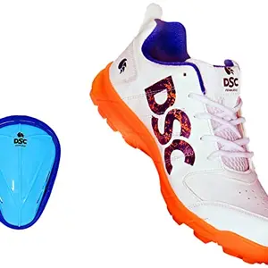DSC 1500428 Attitude Cricket Abdominal Guard Men, Multicolour & Beamer Cricket Shoes for Men (9 UK, Fluro Orange-White)