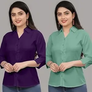 Formal Cotton Blend Shirt for Women with 3/4 Sleeve for Casual Wear Combo of 2
