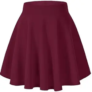 Manvi Fashion Hub Girl's/Women's Classic Stretchy All Time Trendy Skater Skirt with Attached Inner Shorts and Flared Inskirt Design 31.2 Wine 28
