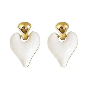 Drop Glaze Love Stud Earrings, Gold Posts, Love Design