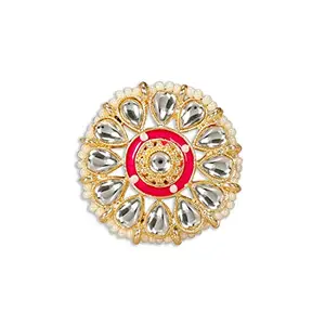 ACCESSHER Statement Kundan Finger Ring with Enamel Work And Pearl Beads Embellishment | Gifting for Karwachauth | (Pink1)
