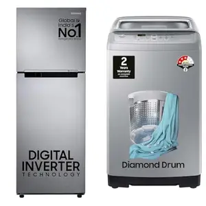 Samsung 236 L, 3 Star, Digital Inverter, Frost Free Double Door Refrigerator (RT28C3053S8/HL, Silve, 7 kg, Fully-Automatic Top Load Washing Machine (WA70A4002GS/TL, Imperial Silver)