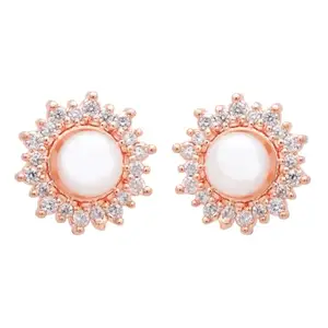 I Jewels Latest Stylish Rose Gold Plated CZ American Diamond Stud Earrings For Women (E3276RG)