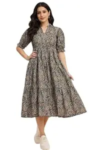 Trending Midi Length 1 Piece | Cotton A-Line Midi Dress | Trending Paisley Printed Fit & Flare Gown | Casual Summer Dress