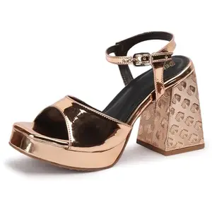 Denill Women's Round Toe Block Heel Party & Fashion Sandals (Gold) Uk -7
