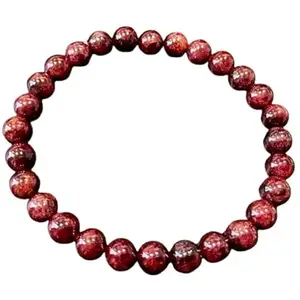 Vrinban's Natural Red Garnet Gemstone Beaded Bracelet, 8mm Round Beads, Elastic Stretch, 24 Beads, Lab Tested Certified
