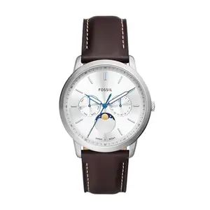 Fossil Neutra Minimalist Analog Silver Dial Men's Watch-FS5905 Genuine Leather, Brown Strap