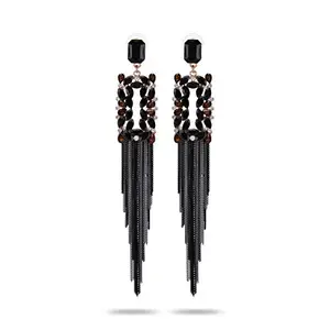 YouBella Jewellery Gifts Stylish Latest Western Ear rings Gold Plated Crystal Handmade Tassel Long Earrings for Girls and Women (Black)