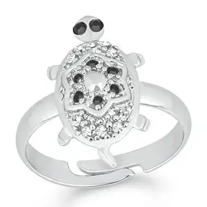 Mahi Rhodium Plated Tortoise Love Designer Unisex Finger Ring with Crystal Stones FR1103063R
