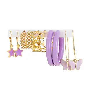 Vembley Combo of 5 Pair Purple Butterfly Star Heart Hoop Earrings For Women And Girls