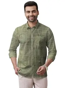 Men’s Pure Khaadi Cotton Regular Fit Full Sleeves Striped Casual Shirt | Handloom Shirt for Office & Casual Wear