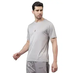 ATICX Slim Fit Polyester Sports T-Shirt for Men - Round Neck Quick Dry Fit Half Sleeve Breathable Stylish Gym & Workout Tee - Lightweight Running Cycling Football Swimming Training Sportswear Top