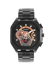 GIORDANO Luxury Multifunctional Analog Watch for Men with Skeleton Dial, Luminous Hands, Date Display, Stainless Steel Strap & Water Resistant