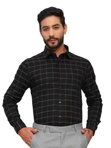 Cantabil Men's Checkered Black Spread Collar Full Sleeves Formal Shirt (MSHF00586_Black_40)
