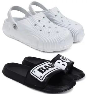 Pampy Angel Combo Pack of 2 Slipper/Flip Flops/Slides/Clogs/Sandals with Adjustable Back Strap for Men,(Cl-Wonder-Grey,Badboy-Black),7 (UK/India)