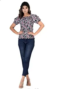 Hashtag 18 Hashtag 18 Women Flower Printed Hip Lenght 3/4 Sleeves Top (Medium)