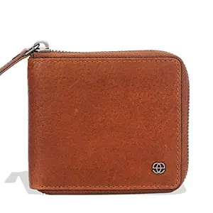 eske Kev - Men's Genuine Leather Zip Around Wallet | RFID Protected | Coin Pocket, 3 Card Slots, 2 Slip Pockets, Note Compartment | Slim Bifold Wallet with Croco Embossed Texture (Cognac Texas)