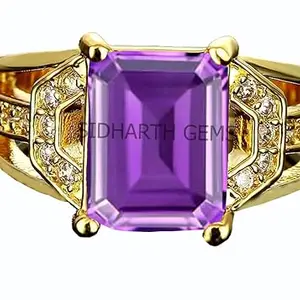 SIDHARTH GEMS 13.00 Ratti 12.00 Carat Amethyst Gold Plated Ring Katela Ring Original Certified Purple Natural Jamuniya stone Ring Astrological February Birthstone Adjustable Ring