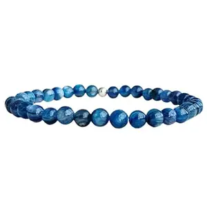 RRJEWELZ 6mm Natural Gemstone Blue Kyanite Round shape Smooth cut beads 7 inch stretchable bracelet for women. | STBR_RR_W_02138