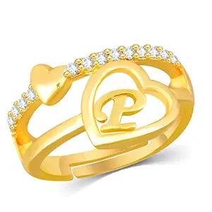 Kanak Jewels Love Heart Initial Letter P Valentine for Girls stylish design Gold plated ring