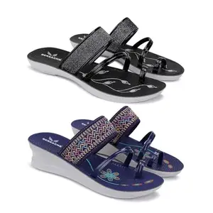 BERSACHE Soft Classic Casual with Regular wear Slippers for Woman | combo-1946-1947 | Size-6 Black