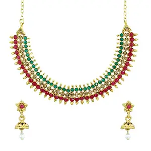 Stylish look for Womens and Causal Party Traditional Function Necklace Red And Green | Metal | Gold Plated | SG015