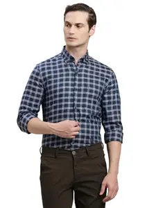 Turtle Men Blue Slim Fit Checkered Pure Cotton Casual Shirt