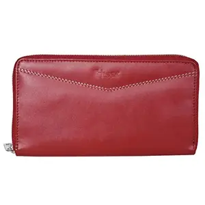 HESSA Genuine Leather Women Wallet | 5 Compartment Multipurpose Zip Clutch Bag | Hand Wallet with Card Slots | Multi Card Handbag(Red)