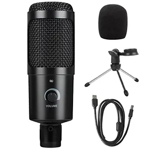 AIXING USB Condenser Micropne Professional Computer PC Cardioid Metal Mic Kit with Volume Control Knob Tripod Stand Plug and Play for Computer Desktop Laptop Singing Recorg Conference Online
