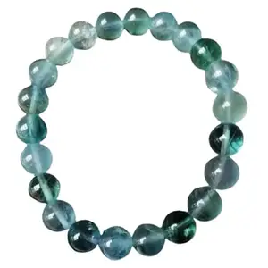 RRJEWELZ Natural Blue Fluorite 8mm Round Shape Smooth Cut Beads Stretchable Bracelet for Men & Women.|STBR_RR_02073_6.5