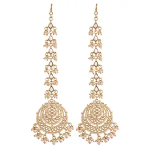 Amazon Brand - Anarva 18K Gold Plated Alloy Kundan Stones & Pearl Earrings with Hair Chain For Women (E2928W)