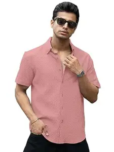 WIZOON Shirt for Men | Half Sleeves | Men’s Black Textured | Cotton Blend Shirts | Casual Shirt's | Spread Collar | Short Sleeves | Regular Fit