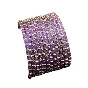 Glass Bangle Women's Traditional designer glass zircon bangles set with rose pattern and golden stone work stylish for occasional wear(Pack of 12 Pcs)