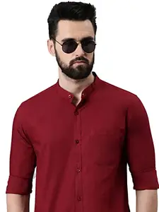 THE SOUL PATROL Men Solid Full Sleeve Slim fit Chinese Collar Shirt(Maroon-42)