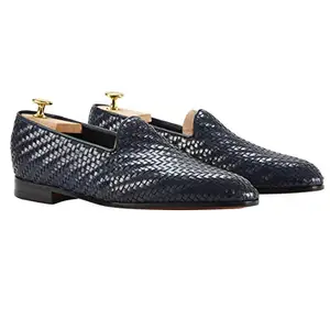 Costoso Italiano Navy Blue Braided Leather Formal Dress Shoes for Men (11)