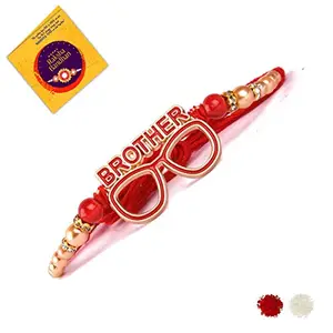 Beingelegant Rose Gold BROTHER SPECS with Diamond Attractive Rakhi for Brother with Roli Chawal and Rakshabandhan Greeting Card