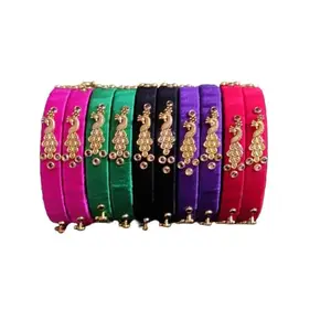 Nathans Global Handcrafted Silk thread Kundan Stone Multicolor peacock Bangles (2.4)