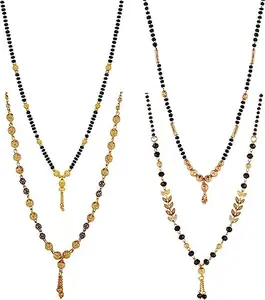 SONI DESIGNS Jewellery One Gram Gold Plated Combo of 4 Mangalsutra Necklace Pendant Tanmaniya Nallapusalu Black Bead Chain For Women and Girls