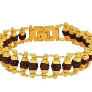Blustone Pure Gold Plated Premium Rudraksha Chain Bracelet Original Certified गोल्ड प्लेटेड रुद्राक्ष ब्रेसलेट Geniune Golden Chain With Rudraksha Bracelets For Unisex हाथ का ब्रेसलेट जेंट्स पुरुष