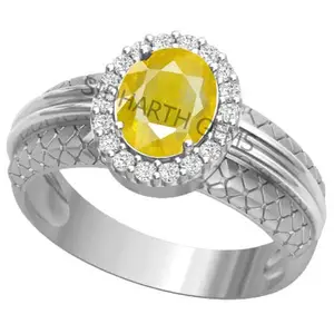 SIDHARTH GEMS Certified Unheated Untreatet 11.00 Ratti A+ Quality Natural Yellow Sapphire Pukhraj Gemstone Silver Adjustable Ring for Women's and Men's
