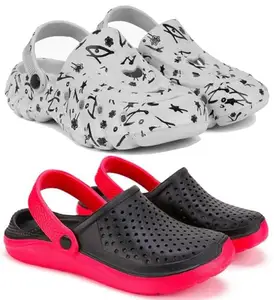 Pampy Angel Combo Pack of 2 Slipper/Flip Flops/Slides/Clogs/Sandals with Adjustable Back Strap for Men,(Cl-N11-Grey,Cl-400-Black),8 (UK/India)