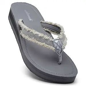 SOLETHREADS BRAID | Women Slippers | Stylish Designer | Flip-Flops | Summer Casual Slipper | Full EVA Slippers | Women Flip-Flops | SILVER | 6UK