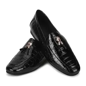 YOHO Bliss Comfortable Slip On Formal Loafer for Women | Stylish Fashion Moccasins Range | Cushioned Footbed Finish | Flexible | Style & All-Purpose | Formal Office Wear Shoe Black