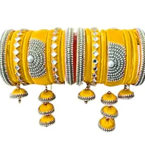 pratthipati's Silk Thread Ladies Trendy Designer Bangles And Earrings Color Set For Women's Color (Yellow) (Pack of 16) (Size-2/2)