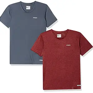 Charged Brisk-002 Melange Round Neck Sports T-Shirt Rust Size Xl And Charged Pulse-006 Checker Knitt Round Neck Sports T-Shirt Graphite Size Xl