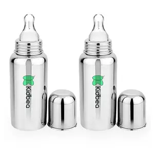Kidbea Stainless Steel Infant Baby Feeding Bottle, BPA Free, Anti-Colic, Plastic-Free, Medium-Flow X 1 Nipple (250 ML) (Argyle) Pack of 2