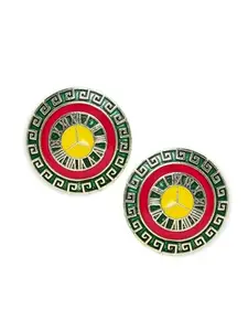 OOMPH Jewellery Green & Yellow Meenakari Enamel Stud Earrings - Indo-Western Circular Design for Women & Girls Stylish Latest (HCE255_A2)