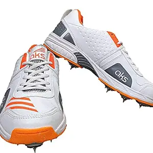Aks Australia Cricket Spikes With Nails White/Orange Size 9 With Wrist Band Cotton 3" Red And Padded Cotton Socks Ankle White/Black
