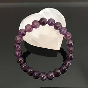 LKBEADS Natural Amethyst Crystal 8mm Round Shape Smooth Cut Beads 7.5 inch Stretchable Bracelet for Men & Women.|STBR_RR_00540_7.5