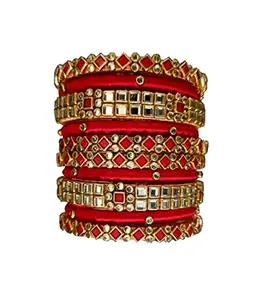 Blue jays hub Silk Thread Bangles New kundan Style red Color Set of 10 for Women/Girls (red, 2.6)